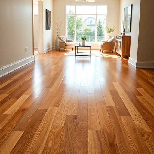 Hardwood flooring installation in Woodstock IL showcases rich oak tones, glossy finish, and elegant room design.