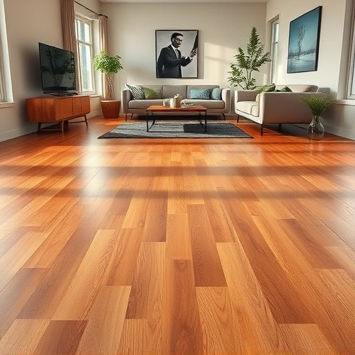 Hardwood floor replacement in Algonquin IL featuring polished oak planks with modern furniture and neutral walls.