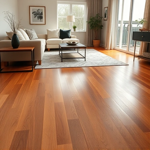 Hardwood floor scratch repair in a cozy Algonquin living room, showcasing seamless wood grains and warm tones.