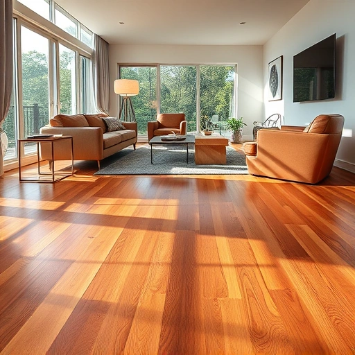 Hardwood flooring installation in a modern Lake Forest living room with warm wood tones and stylish decor.
