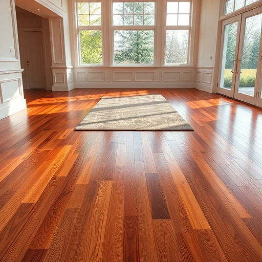 Custom hardwood flooring installation in Waukegan IL featuring polished planks, elegant baseboards, and natural light.