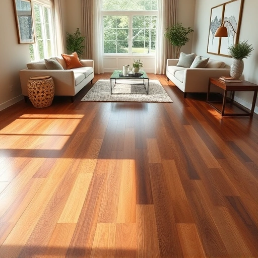 Hardwood flooring installation in Rolling Meadows IL with rich walnut finish in a stylish living room setting.