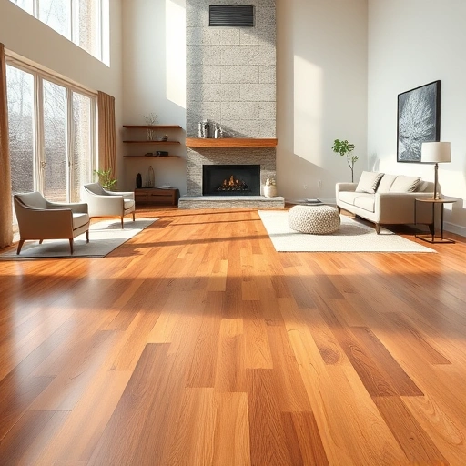Custom hardwood flooring installation in a spacious living room with polished oak planks and modern decor in Park City IL.