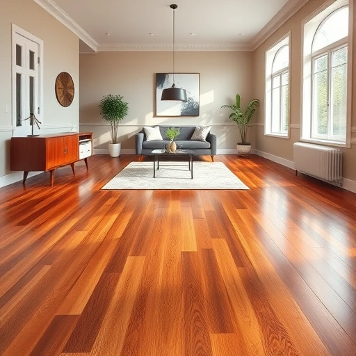 Custom hardwood flooring installation in Palatine IL with rich grains, minimalistic decor, and elegant lighting.