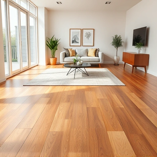 Hardwood flooring installation in Hoffman Estates, IL, showcasing rich wood tones and elegant minimalist decor.