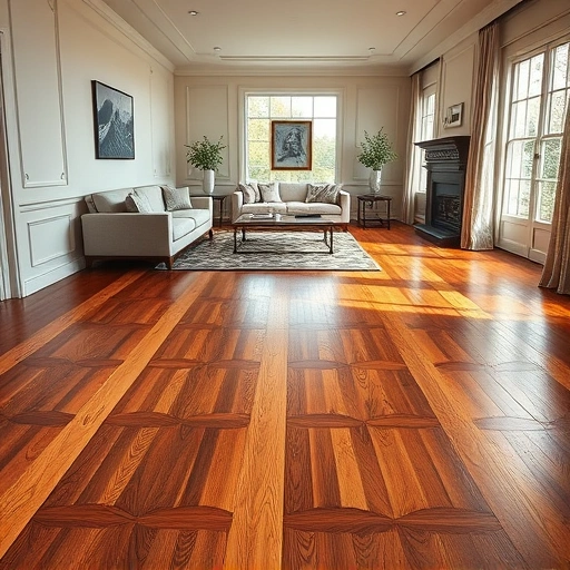 Custom hardwood flooring installation in Highland Park IL featuring polished planks and elegant decor in warm tones.