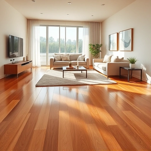 Hardwood flooring in a contemporary Lake in the Hills living room, showcasing warm oak tones and minimalist decor.