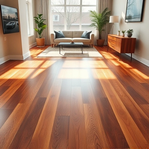 Completed hardwood flooring installation in Hanover Park IL features rich wood tones and modern furnishings for a warm atmosphere.