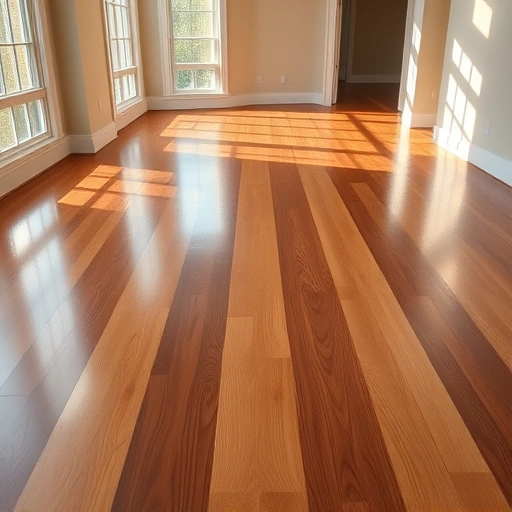 Glossy polyurethane floor finish in Algonquin IL showcases rich wood texture and seamless polished edges.