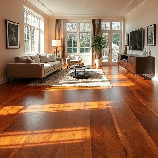Custom hardwood flooring installation in Highland Park IL with warm tones and elegant furnishings enhancing the aesthetic.