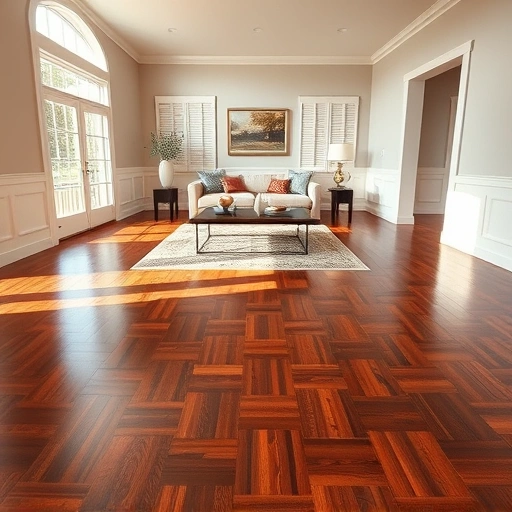 Custom hardwood flooring installation in a spacious living room with polished wood tones and natural light in Zion, IL.