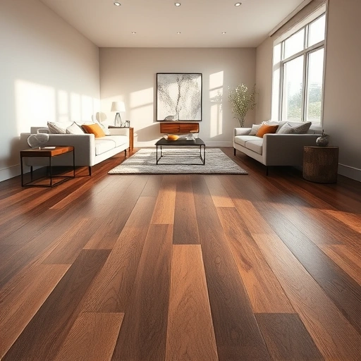 Custom hardwood flooring installation in North Chicago with dark oak and contemporary decor showcasing craftsmanship.