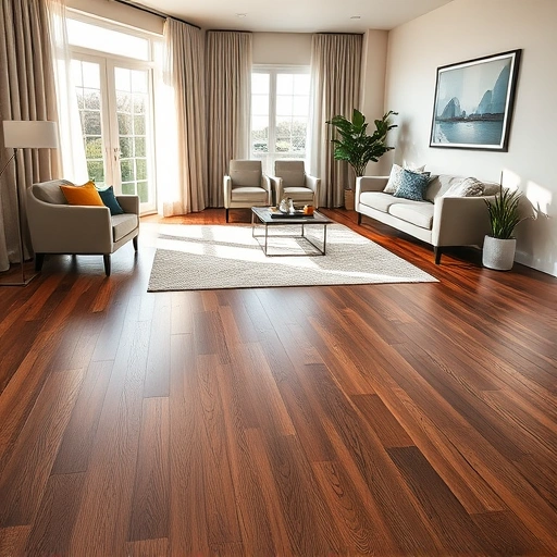Hardwood flooring installation in a stylish McHenry living room with dark oak, modern furniture, and natural light.