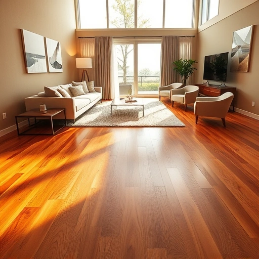 Hardwood flooring installation in a modern McHenry living room with polished planks and tasteful decor.