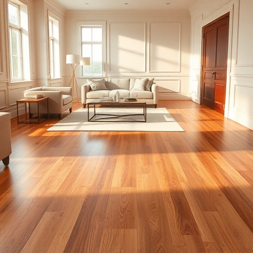 Completed hardwood floor installation in a stylish Algonquin room with natural wood textures and warm lighting.