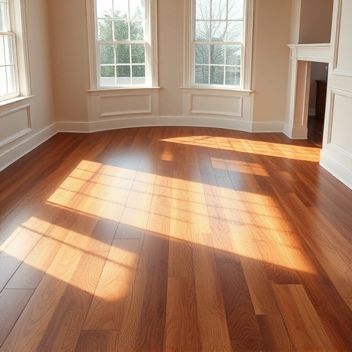 Custom hardwood flooring installation in Schaumburg IL with rich tones and intricate grain patterns in a serene room.