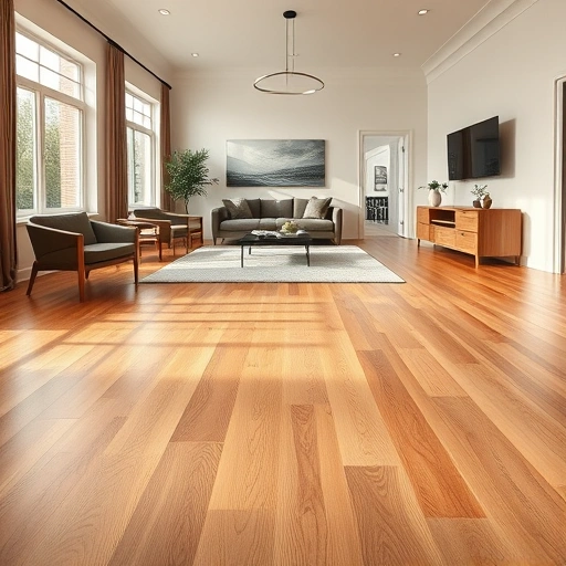 Hardwood flooring installation in Bloomingdale IL with polished oak planks and minimalistic decor in a bright living space