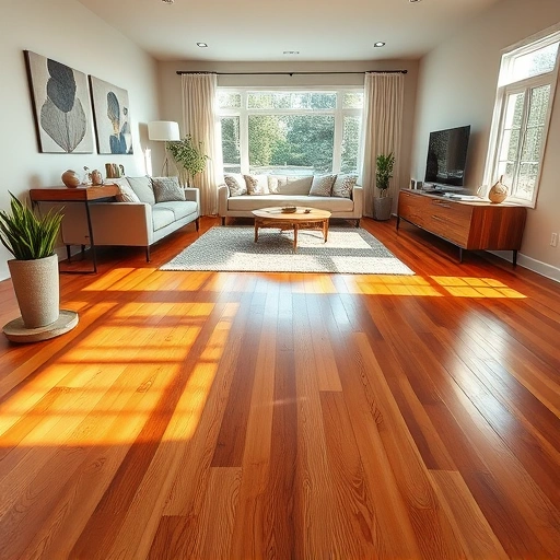 Hardwood flooring installation in a modern Round Lake IL living room with warm tones and contemporary decor.