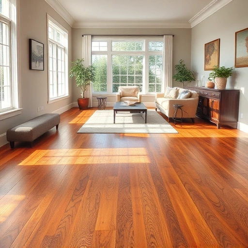 Custom hardwood flooring in a bright Highwood IL living room with elegant decor and warm, inviting tones.