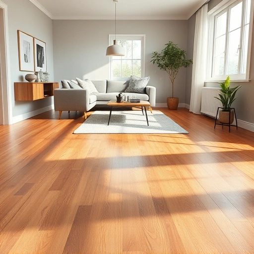 Hardwood flooring in a stylish living room with oak tones, modern furniture, and a cozy rug enhancing the space.