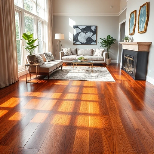 Elegant living room with polished hardwood floors, stylish furnishings, and warm tones in Bloomingdale IL.