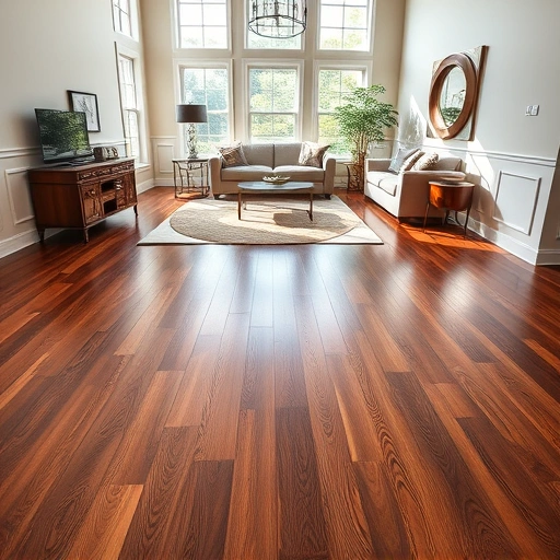 Custom hardwood flooring installation in Bartlett IL, showcasing polished floors and elegant decor in a bright living room.