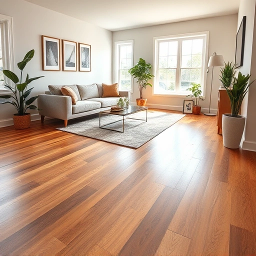 Cozy modern living room with polished hardwood flooring, contemporary furniture, and soft natural light in Huntley IL.