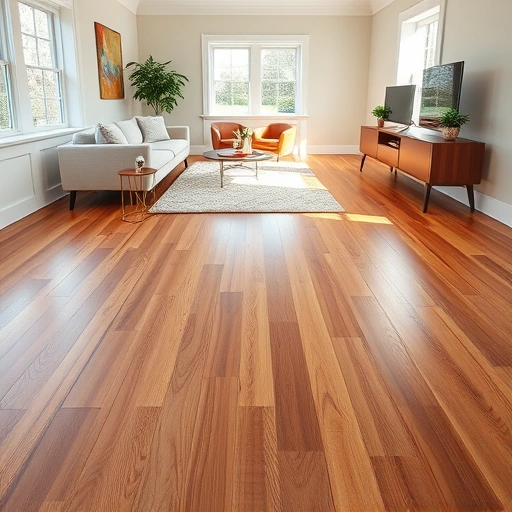 Custom hardwood flooring installation in Mt. Prospect IL with polished planks and elegant decor in a bright room.