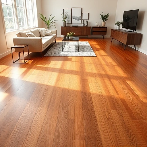 Custom hardwood flooring installation in a Buffalo Grove living room with sunlight, modern decor, and elegant details.