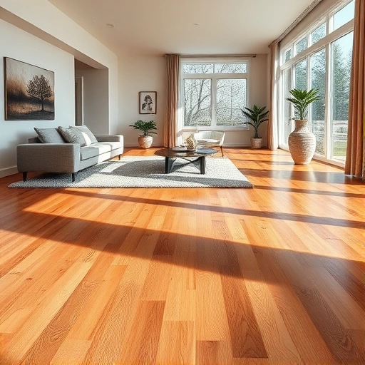 Hardwood flooring installation in a Lake in the Hills living room, showcasing warm tones and elegant decor.