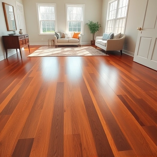 Freshly refinished hardwood floor in Algonquin IL, showcasing rich tones and intricate grain patterns in natural light.