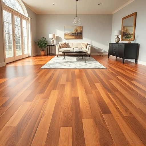 Custom hardwood flooring installation in West Dundee IL with rich tones and intricate grain patterns in a spacious room.