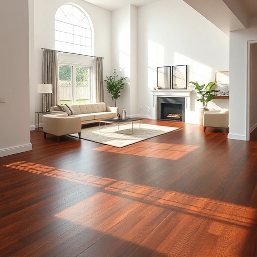 Custom hardwood flooring installation in a stylish Hoffman Estates living room with dark wood and minimalist decor.