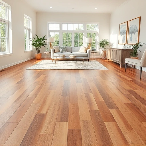 Hardwood floor installation in a spacious living room, featuring natural wood grain and elegant decor in Algonquin, IL.