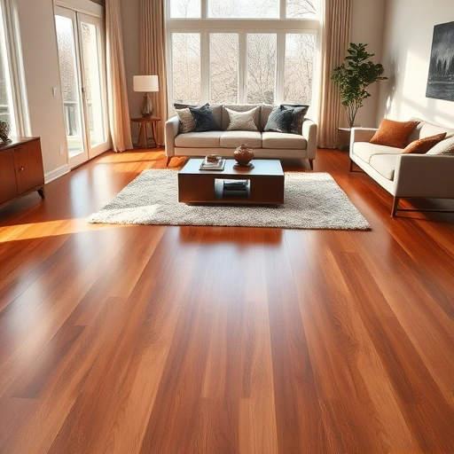 Hardwood flooring installation in a chic living room with polished oak, natural light, and stylish decor in Crystal Lake IL.