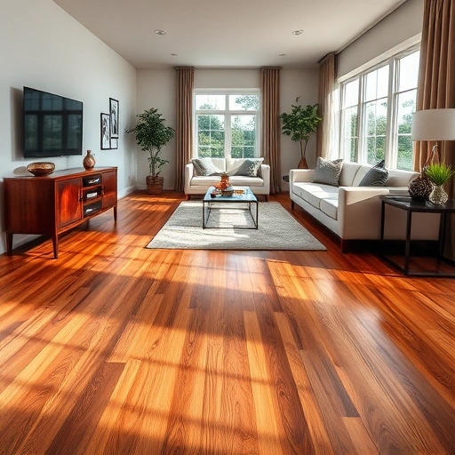 Custom hardwood flooring installation in South Elgin, IL showcasing warm wood tones and modern decor in a stylish living room.