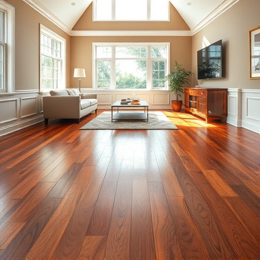 Custom hardwood flooring installation in Zion IL features polished planks, warm walls, and modern decor for an inviting atmosphere.