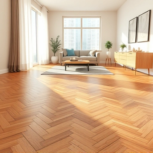 Hardwood flooring installation in Hanover Park IL featuring warm oak tones in a classic herringbone pattern.