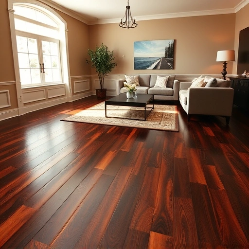 Custom hardwood flooring installation in a North Chicago living room with rich dark floors and elegant furnishings.