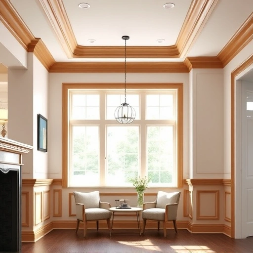 Completed Molding and Trim installation in a modern Algonquin home featuring elegant crown molding and wainscoting.