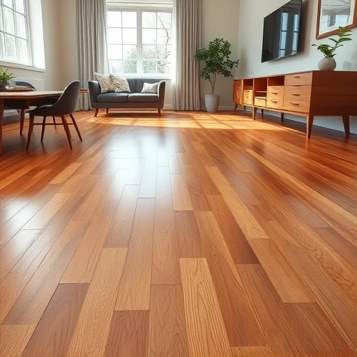 Hardwood floor patch repair in Algonquin, IL, showcasing seamless integration and rich wood tones in a modern interior.