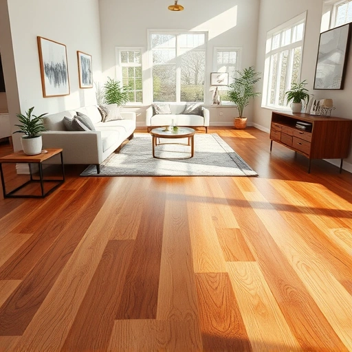 Custom hardwood flooring installation in a modern Lake Zurich living room with warm tones and natural light.