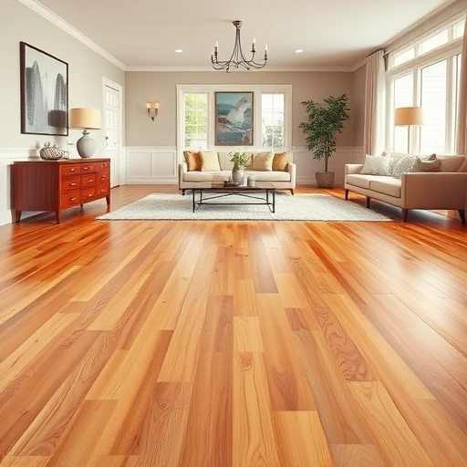 Solid hardwood floor installation in a stylish Algonquin living room with natural light and elegant decor.