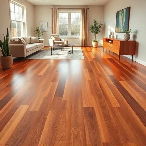 Hardwood flooring installation in Cary, IL with warm tones, elegant furnishings, and natural light creating a welcoming ambiance.