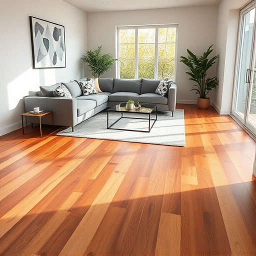 Hardwood flooring installation in a modern living room with minimalist decor and natural light in North Chicago.