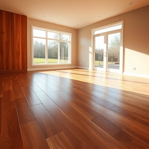 Spacious modern room in Algonquin IL with sunlight on polished hardwood floors showcasing rich natural grain.