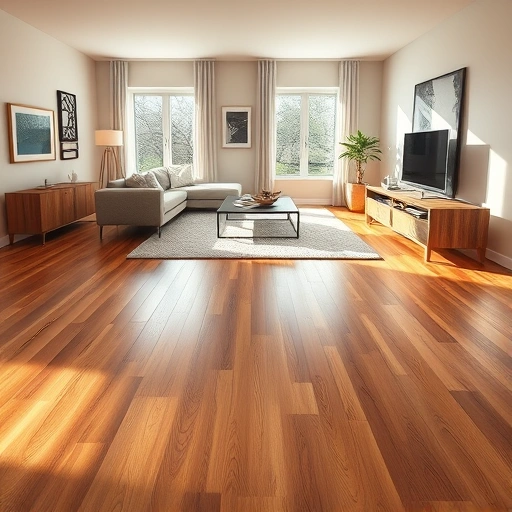 Completed hardwood flooring in a modern Long Grove living room with rich oak planks, stylish furniture, and natural light.