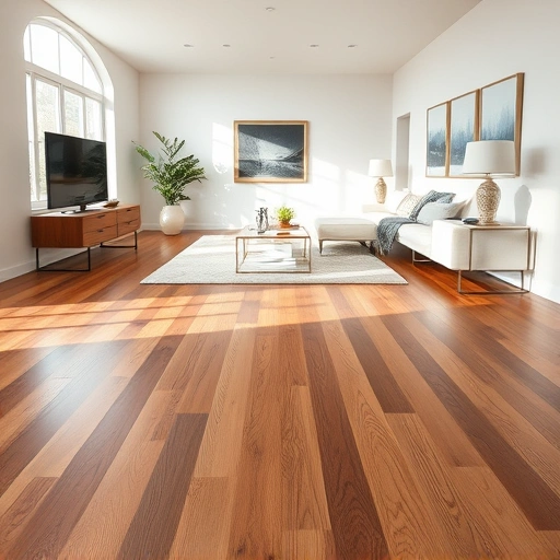 Hardwood flooring installation in a spacious Highwood IL living room with warm tones and elegant decor.