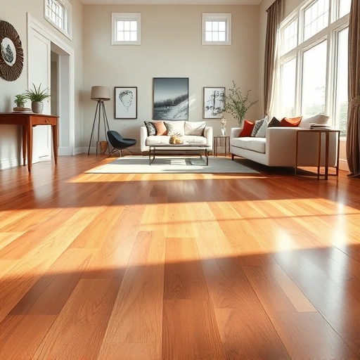 Hardwood floor resurfacing in Algonquin IL with a glossy finish, natural light, and elegant living room decor.