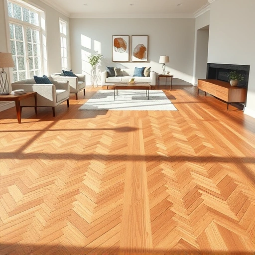 Custom hardwood flooring installation in Hawthorn Woods IL with polished oak in herringbone pattern and minimalist decor.